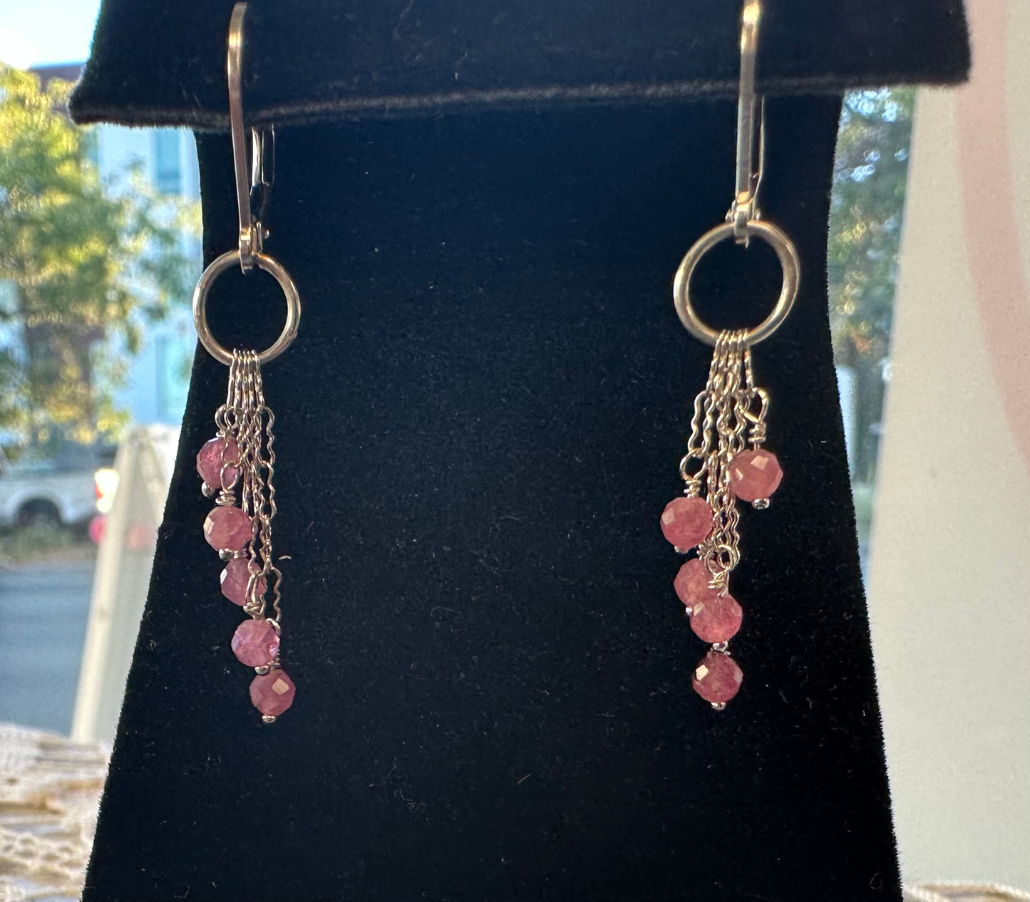 Pink Sapphire Silver Chandelier earrings